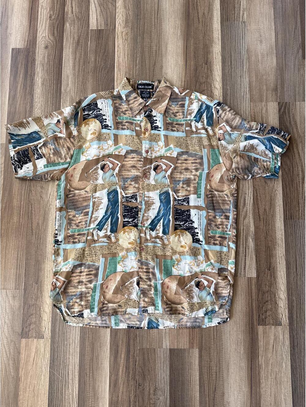 Vintage 90's Silk Club Abstract Resort Button Up Shirt Men’s M Hawaiian